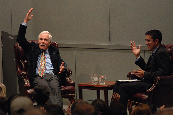 Ted Turner and interviewer Jason LeeKeenan, a second year student at the Stanford Graduate School of Business.