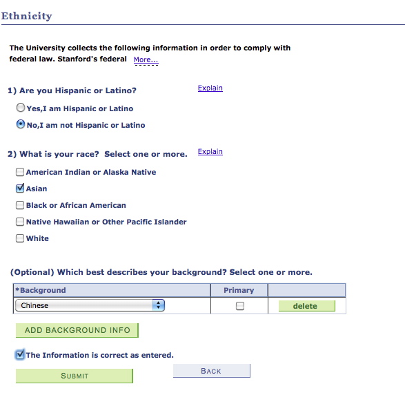 Image of the Ethnicity interface in the Axess Student Check-In