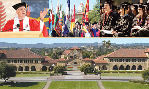 [image: photos of commencement and of university from top of oval]